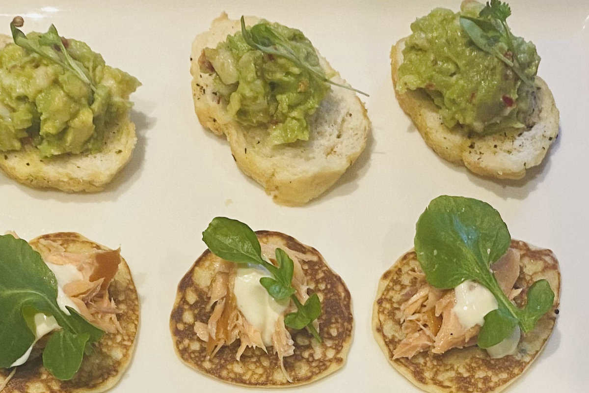 Fresh canapés prepared by Turnip & Thyme for a baby shower